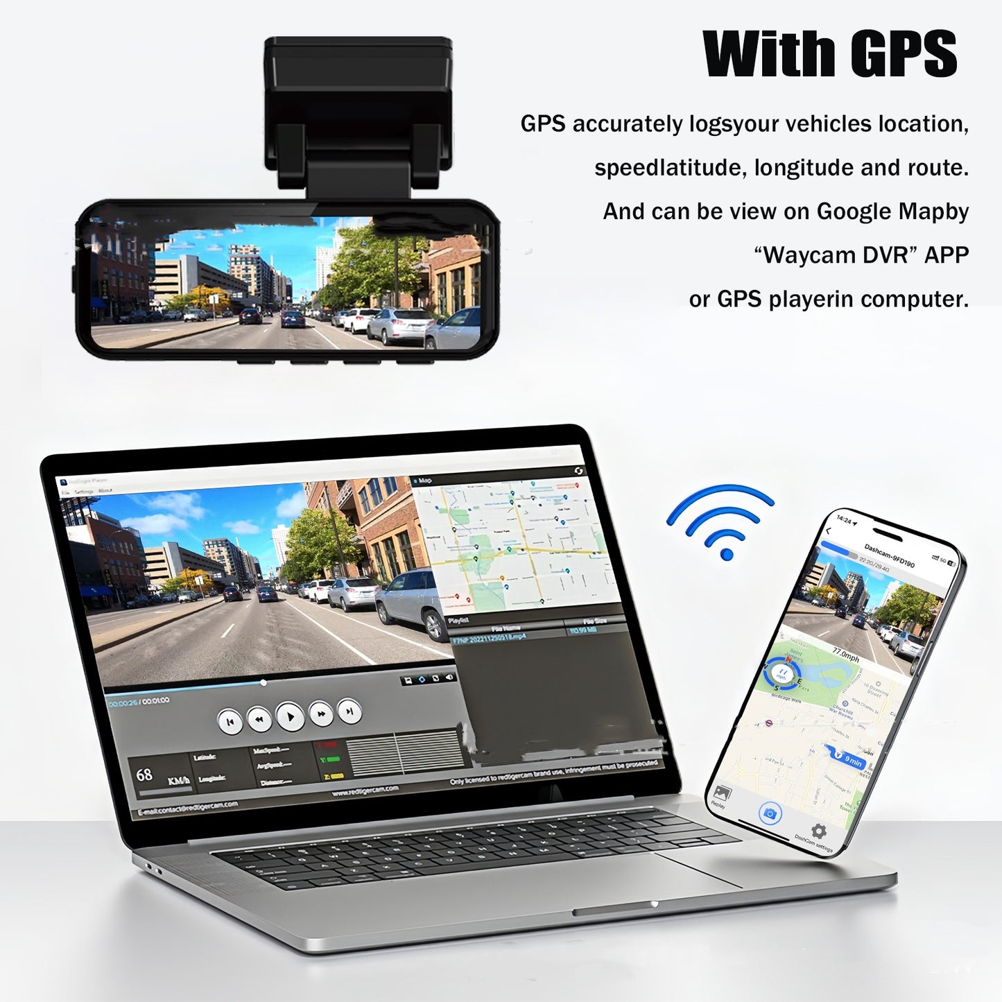 HD WIFI Mobile Phone Interconnection GPS Track Front And Rear Dual Lens Driving Recorder
