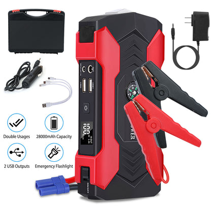 Car Jump Starter Booster 800A Peak 28000mAh 12V Battery Charger Up To 6.0L Gas Or 3.0L