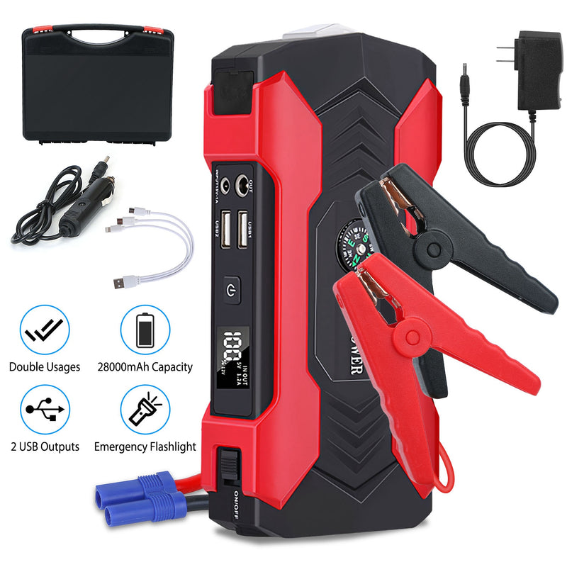 Car Jump Starter Booster 800A Peak 28000mAh 12V Battery Charger Up To 6.0L Gas Or 3.0L